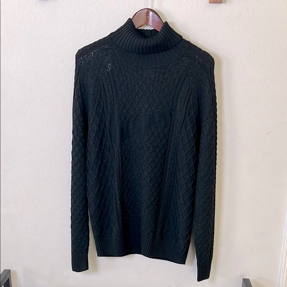Nike Cable Knit Sweater Turtleneck Black Size Medium Mens Loose Fit - Picture 2 of 16